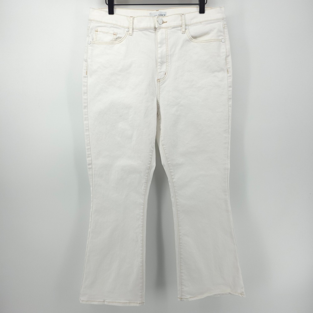 LOFT Womens Kick Crop Jeans‎ 12/31 White High Rise Flare Denim 506720